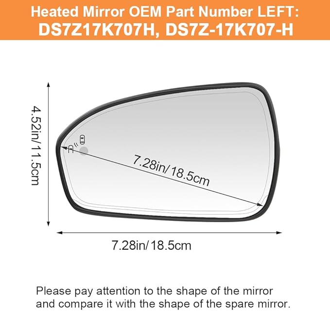 Senzeal Driver Side Heated Mirror Glass with Blind Spot Detection BLIS for Ford Fusion 2013 2014 2015 2016 2017 2018 2019 2020 2021 DS7Z17K707H DS7Z-17K707-H (No Auto Dimming)(Left Side)