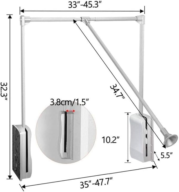 Nisorpa Pull Down Closet Rod, Adjustable 35-48 Inch Aluminium Wardrobe Lift Rail Organizer Buffer Return Closet Rod Pull Down