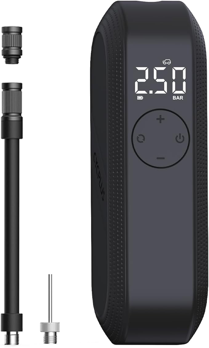 CYCPLUS Electric Air Compressor Portable Bicycle Pump Car Tire Inflator, Max 150 PSI, Auto Shut-Off Air Pump with Presta and Schrader Valves for All Bicycles Motorcycles and Cars