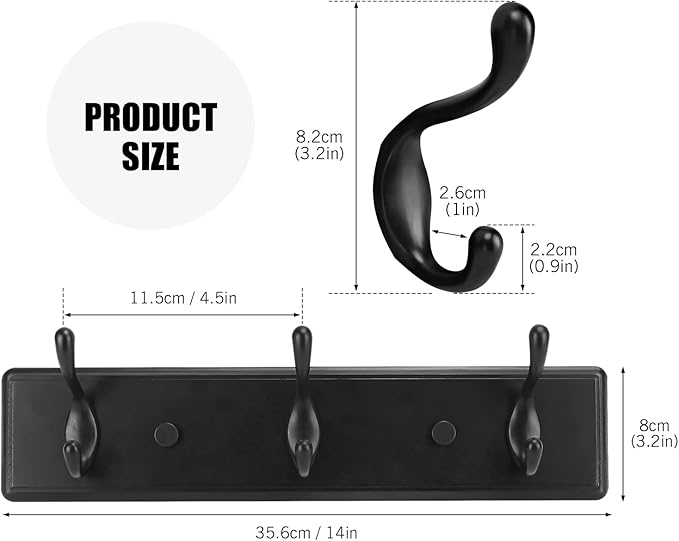 Badiano Wooden Coat Rack, Wall-Mounted Organizer for Closet, Entryway, Hallway, Foyer, Bedroom, Heavy Duty Double Hooks for H
