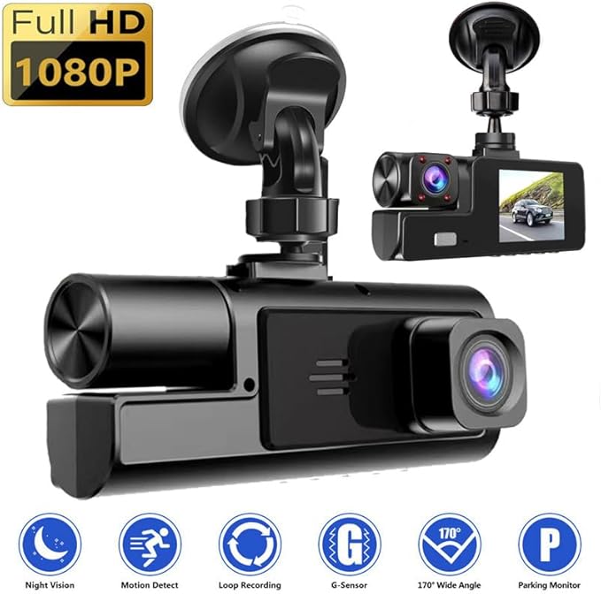 1080P Dual Dash Camera for Car Front and Inside Dashcam Car Security Video Recorder,170°Wide Angle Vehicle Cam,WDR,G-Sensor,2