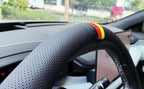 Quick Install Sporty Perforated Nappa Leather Steering Wheel Cover with German Stripes for Porsche Mercedes Audi BMW VW Deutsch-Ness 14.5 to 15 inches SW