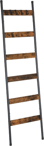 HOOBRO Blanket Ladder, 6-Tier Towel Rack with Hooks, Wall-Leaning Blanket Rack, Decorative Display Ladder Shelf, Scarves, Ind