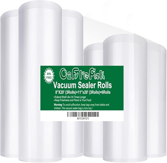O2frepak 6Pack 8"x20'(3Rolls) and 11"x20' (3Rolls) Rolls Vacuum Sealer Bags Rolls with BPA Free,Heavy Duty Vacuum Sealer Stor