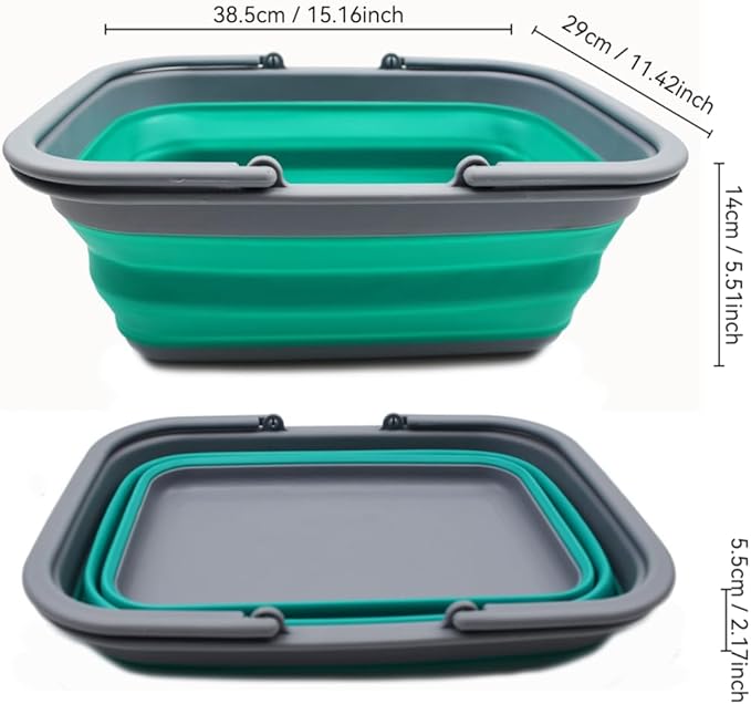 SAMMART 9.2L (2.37Gallon) Collapsible Tub with Handle - Portable Outdoor Picnic Basket/Crater - Foldable Shopping Bag - Space Saving Storage Container (1, Grey/Bluish-Green)