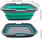 SAMMART 9.2L (2.37Gallon) Collapsible Tub with Handle - Portable Outdoor Picnic Basket/Crater - Foldable Shopping Bag - Space Saving Storage Container (1, Grey/Bluish-Green)