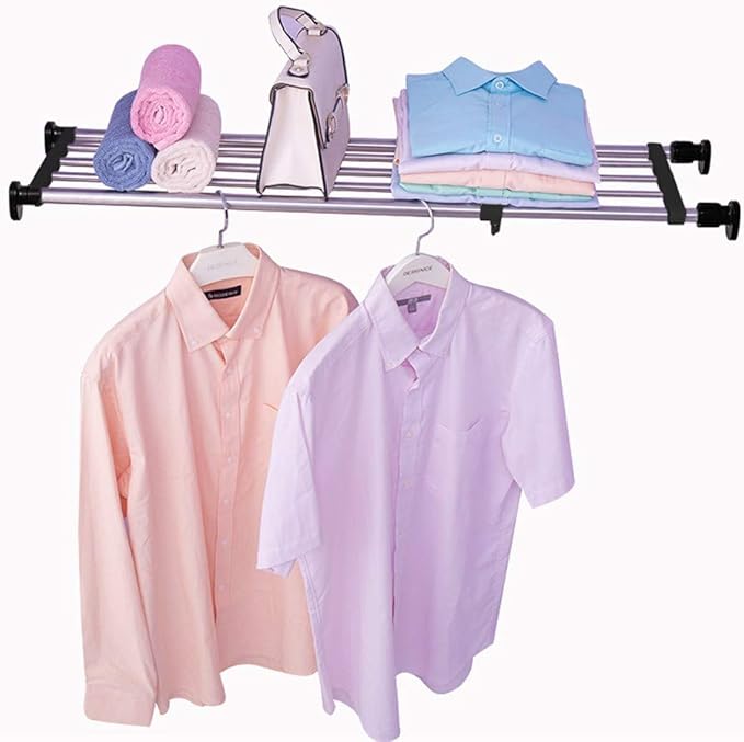 Hershii Expandable Closet Tension Shelf Rod Adjustable Metal Storage Rack Cabinet Organizer DIY Divider Separator Shelves for