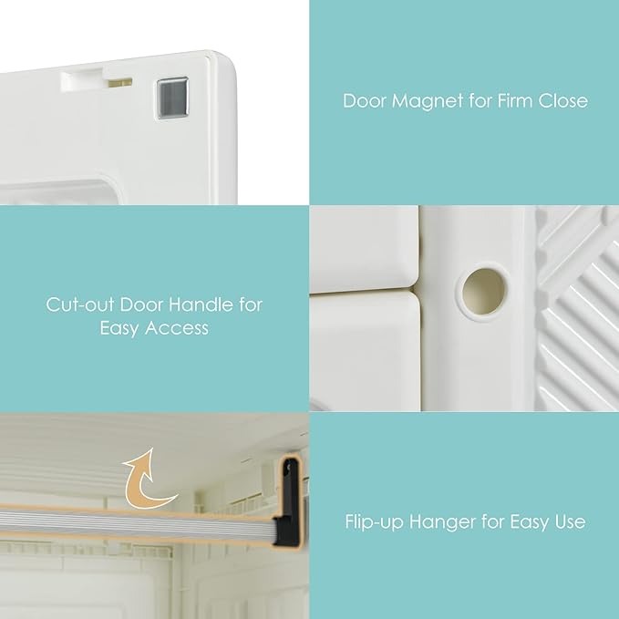 Tangkula Portable Closet Wardrobe, Foldable Clothes Organizer with Cubby Storage, Hanging Rods, Easy Assemble Clothing Storag