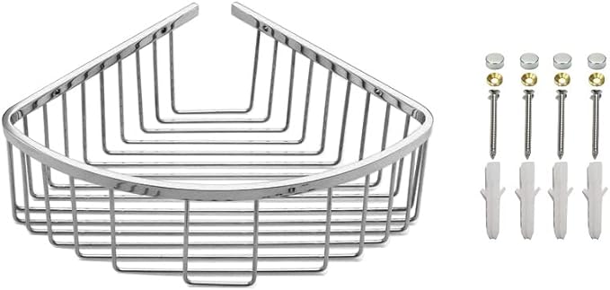 VIBORG Deluxe Solid Thick SUS304 Stainless Steel Wire Wall Mounted Single Tier Bathroom Corner Shower Basket Bath Caddy Shelf
