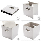 PRANDOM Leather Foldable Cube Storage Bins 11x11 inch [4-Pack] Fabric Storage Baskets Cubes Drawer with Cotton Handles Organi