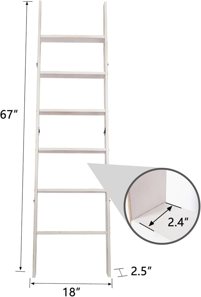 6-Tier Blanket Ladder – 5.5 Ft Wall Leaning Quilt Rack, Farmhouse Blanket Storage for Living Room, Bedroom & Bathroom – Rusti