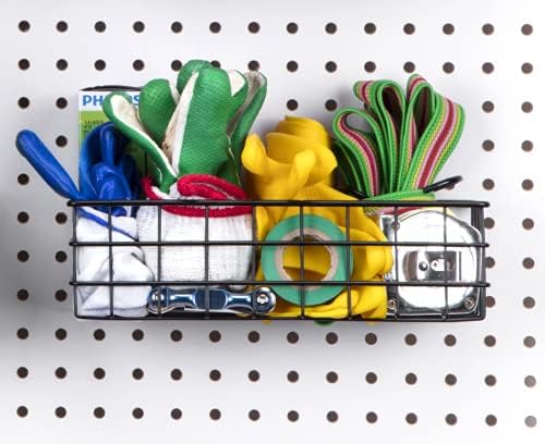 RightArrange Pegboard Basket Size S, Black - Hooks to Any Peg Board - Square Style Wire Shelf Baskets - Organize Tools, Workb