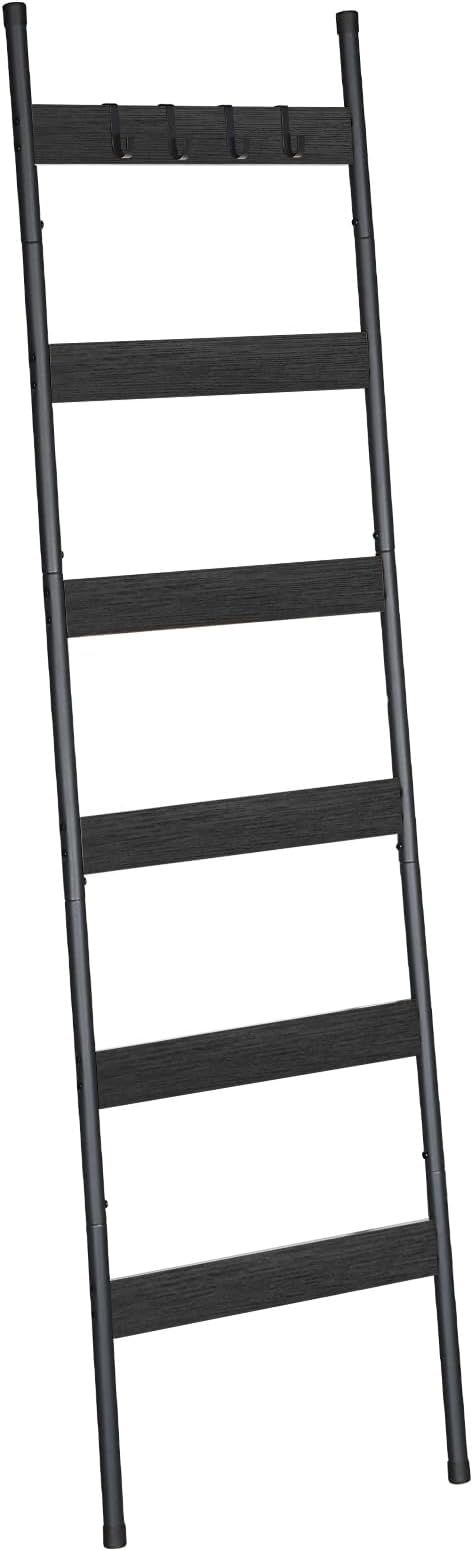 HOOBRO Blanket Ladder, 6-Tier Towel Rack with Hooks, Wall-Leaning Blanket Rack, Decorative Display Ladder Shelf, Scarves, Ind