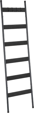 HOOBRO Blanket Ladder, 6-Tier Towel Rack with Hooks, Wall-Leaning Blanket Rack, Decorative Display Ladder Shelf, Scarves, Ind