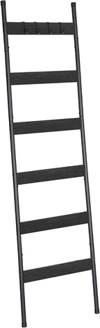 HOOBRO Blanket Ladder, 6-Tier Towel Rack with Hooks, Wall-Leaning Blanket Rack, Decorative Display Ladder Shelf, Scarves, Ind