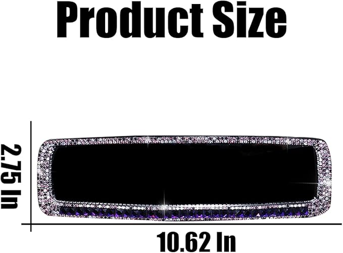 AUCELI Car Rear View Mirror, Bling Rhinestone Interior Rear View Mirror with HD Glass, Wide Angle Clip-On Rearview Mirror with Glitter Crystal Diamond, Car Decoration Accessories for Women (Purple)