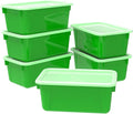 Storex Small Cubby Bins – Plastic Storage Containers for Classroom with Non-Snap Lid, 12.2 x 7.8 x 5.1 inches, Green, (62409U