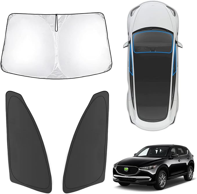 Karltys 3PCS Windshield Sun Shade for 2017-2025 Mazda CX5, Front and Side Window Sunshade Custom Fit CX-5, Thick 210T Reflective Sun Visor Protector, Foldable Sun Shield Keep Your Car Cool