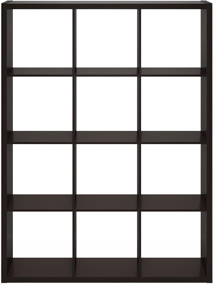 Furinno Cubicle Book Shelf, 12-Cube Bookshelf, Extra Thick Frame Reversible Bookcase with Open Back, 14.6" x 44" x 58", for L