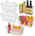 JUNCHU CHERRY 5 Pack Hanging Storage Basket, Bathroom Basket, Household Goods, with Traceless Tape, no Drilling, for Cabinet 