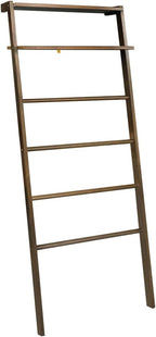Solid Wood Decorative Ladder - Leaning Blanket Rack for Home Decor Rubbed Walnut
