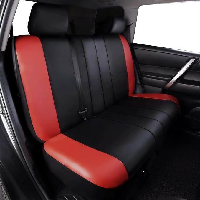 Flying Banner car seat Covers Protects Water Proof Faux Leather Carbon Fiber Front and Rear Bench (Red Black, Full Set - 9PCS