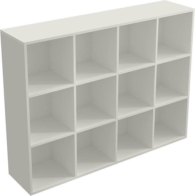 OSCHF 12-Cube Storage Shelf Bookcase - Wooden 3-Tier Floor Standing Open Bookshelf for Home and Office, Display Cabinet, Warm