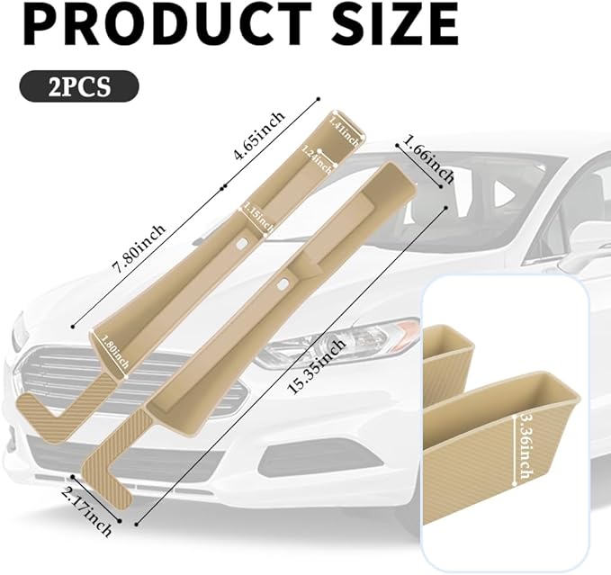 2PCS New Car Seat Gap Filler with 2 Storage Areas,Stylish Car Seat Gap Storage for Stabilizing Phone,Keys Wallet,Universal Car Seat Gap Filler Organizer (Carbon Beige)
