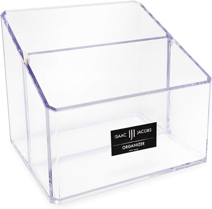 Isaac Jacobs Clear Acrylic 2-Section Organizer, Remote Holder & Multi-Functional Makeup, Brush, Pen & Pencil Storage Solution
