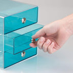 iDesign BPA-Free Plastic 3-Drawer Vanity Organizer - 6.5" x 6.5" x 6.5", Aqua