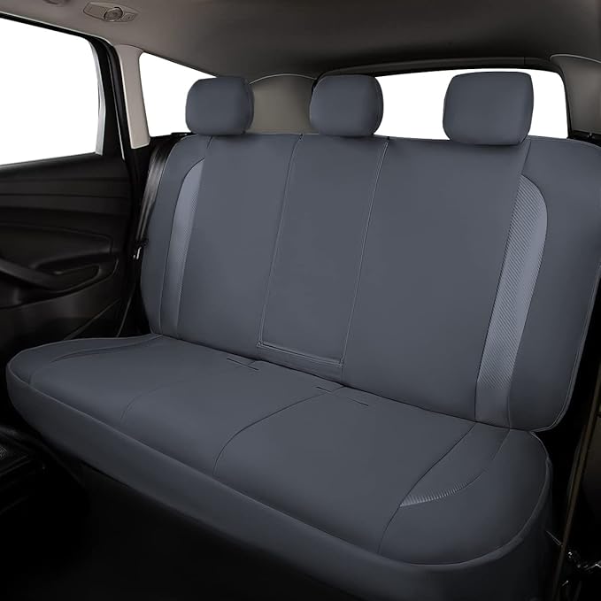 Flying Banner car seat Covers Protects Water Proof Faux Leather Carbon Fiber Front and Rear Bench Split 40/60 50/50 60/40(Gra