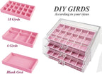 YUFONG Earring Organizer Box Acrylic Jewelry Organizer with 3 Drawers 54 Adjustable Grids Clear Stackable Earring Holder Velv