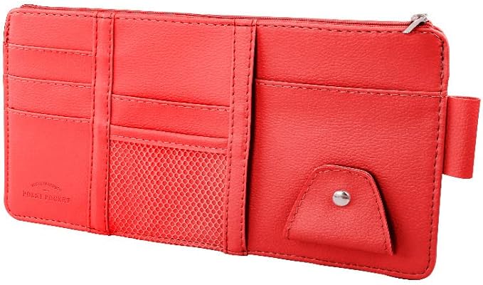 JEYODA Car Sun Visor Organizer Auto Pocket and Interior Accessories Storage with Multi-Pocket Net Zippers (Style 1-red), 1942