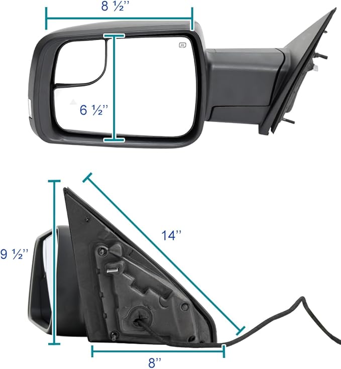 Spec-D Tuning Black Power Fold Heated + LED Signal + Blind Spot Side Mirrors Compatible with 2019-2024 Dodge Ram 1500, Left + Right Pair
