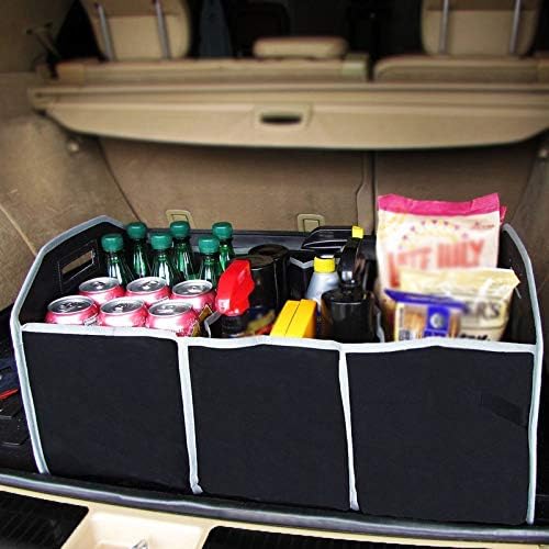 Car Trunk Organizer, Black, 3 Large Sections of Storage, Store Your Cleaning Supplies, Emergency Gear, Groceries, Tools, Great 
