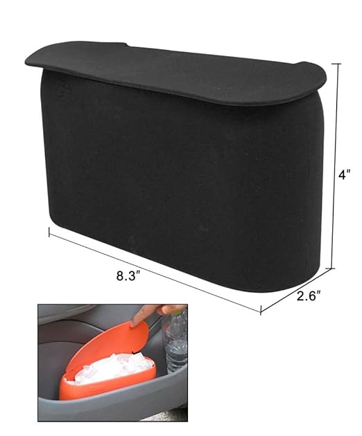 JAVOedge (2 Pack Black Small Car Trash Can with Lid, Flexible Material, Fits in Most Side Doors