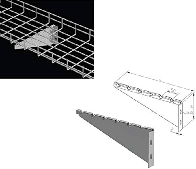 Kable Kontrol V Type Wall Bracket – 8” Width - Wire Mesh Tray Cable Management Rack Cords Organizer Cable Basket, Zinc Plated