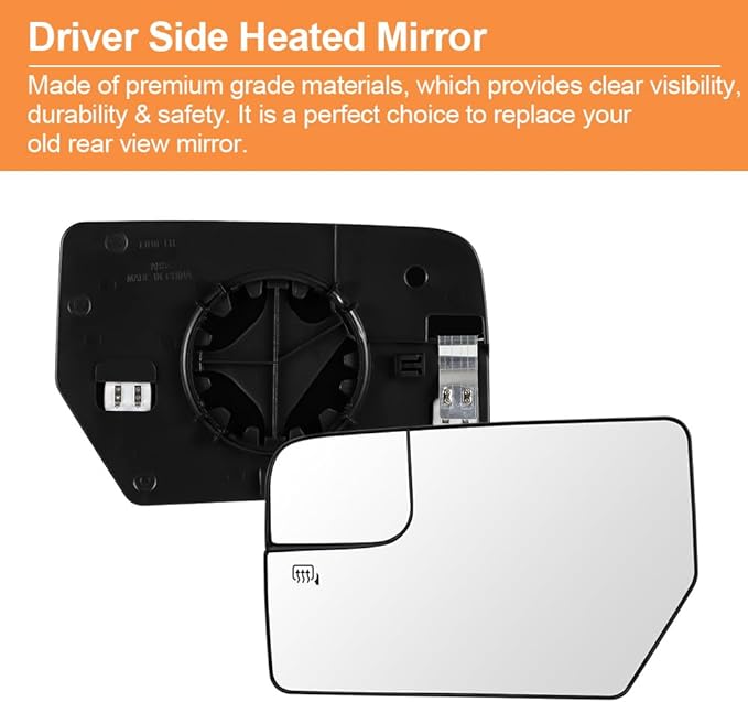Senzeal Driver Side Heated Mirror Glass Replacement for Ford Expedition 2012-2017 Lincoln Navigator 2012-2014 Blind Spot Mirror Glass CL1Z17K707C (Left Side)