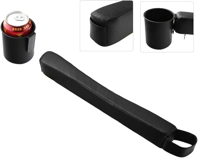 Supin 2 Prices Car Seat Gap Filler Pad PU Leather Console Side Pocket Organizer and one Cup for Cellphone Wallet Coin Key (Black)