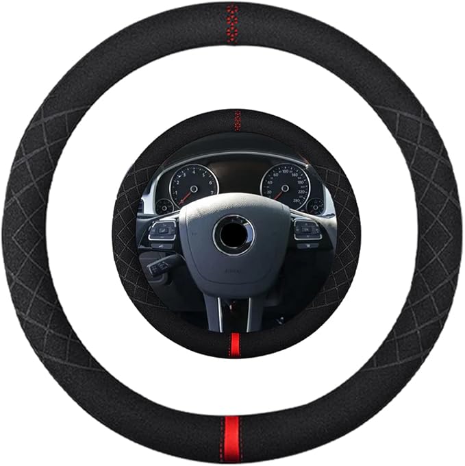 Suede Steering Wheel Cover,Compatible with Volkswagen Jetta Golf Rabbit GTI Suede Leather Sport Non-Slip Wheel Cover Car Interior Accessories 15 inch for Man and Women