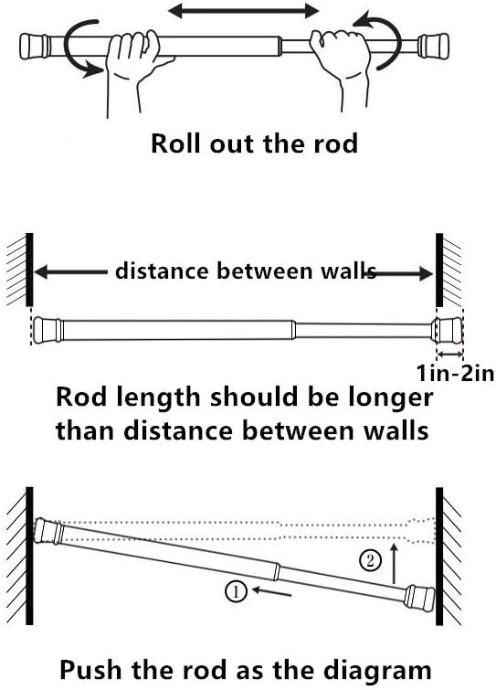4 Pack Adjustable Spring Steel Cupboard Bars - 28-48 Inches Extendable Width Curtain Rods & Closet Rods