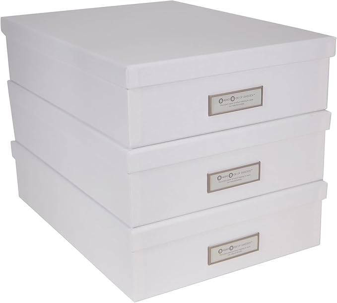 Bigso Oskar Fiberboard Label Frame Document Letter Box - File Organizer Box for Important Paperwork - Document Storage with a