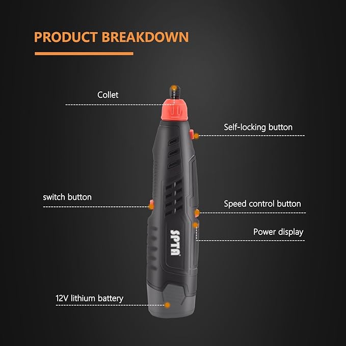 Cordless Rotary Tool, SPTA Powerful Mini Detail Polisher Kit, 36Pcs 12V Li-ion Battery 5,000-25,000 RPM Micro Auto Detailing Car Polisher Polishing Foam Pad Set for Buffing Polishing Sanding Cleaning