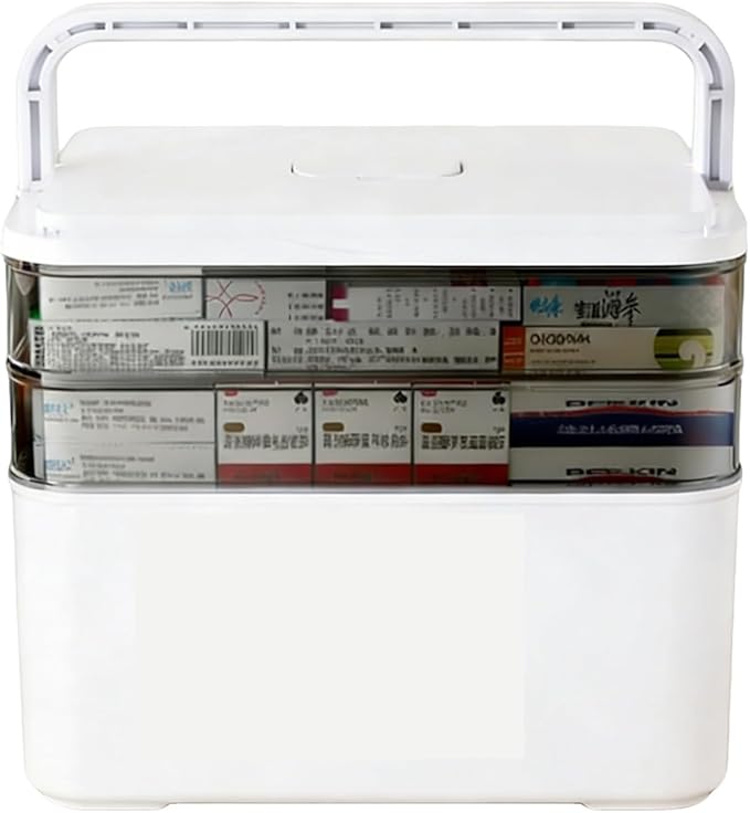 3-Tier Medicine Organizer & Portable Medicine Cabinet - Multifunctional Medical Case with Handle & Snap Locks, Removable 6-Co