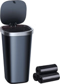 Mini Car Trash Can with Lid, Cup Holder Trash Can for Car with 3 Rolls Mini Trash Bags, Waterproof Small Car Garbage Can for Car Home Office Desk Bedroom -Square Black