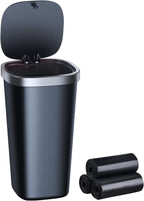 Mini Car Trash Can with Lid, Cup Holder Trash Can for Car with 3 Rolls Mini Trash Bags, Waterproof Small Car Garbage Can for Car Home Office Desk Bedroom -Square Black