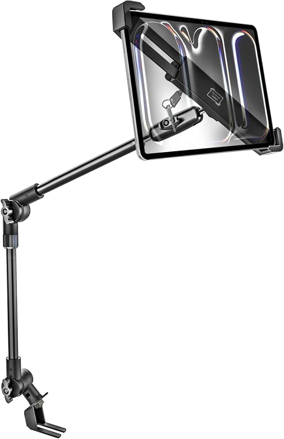 woleyi Anti-Theft Locking Car or Truck Seat Rail Tablet Mount, Heavy Duty Car Floor Tablet Security Holder with 360° Rotation Foldable Arm for iPad Pro 13 Air, Galaxy Tab, Fire, Surface, 9-14" Devices