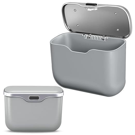 Car Trash Can with Lid, Leakproof Auto Garbage Bin, Waterproof Car Trash Bag Holder with PU Leather Top for Back of Seat/Door, Fit for SUVs, Sedans, Trucks Grey