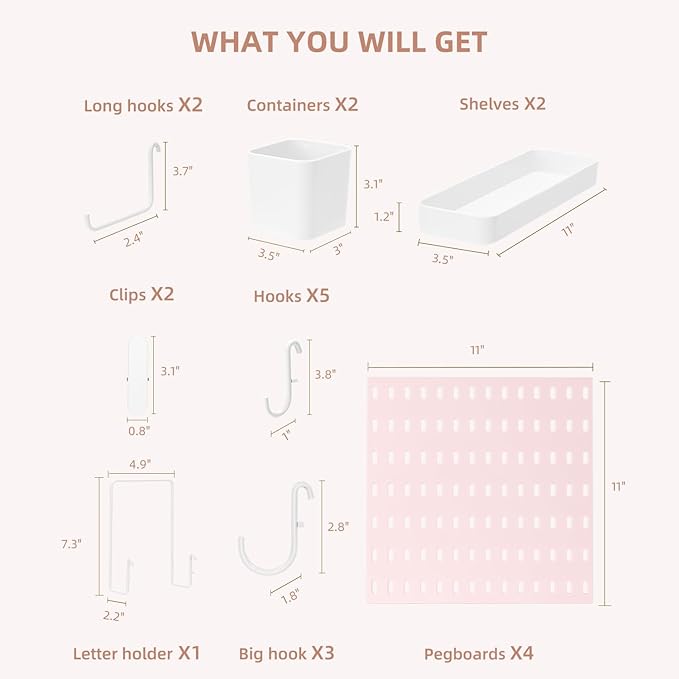 VUSIGN Pegboard Combination Wall Organizer Kit, 4 Pieces Pegboards and 17 Accessories Modular Hanging, Wall Mount Display Peg