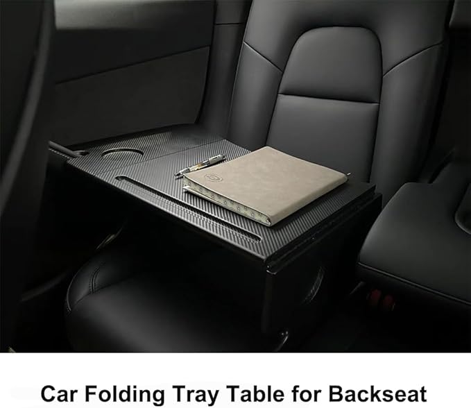 Car Laptop Desk Fit for Tesla Model Y/3, Carbon Fiber Tray, Steering Wheel Table for Eating and Working, Car Tray Table for Driver&Passenger with Dual Folding Strong Hinge